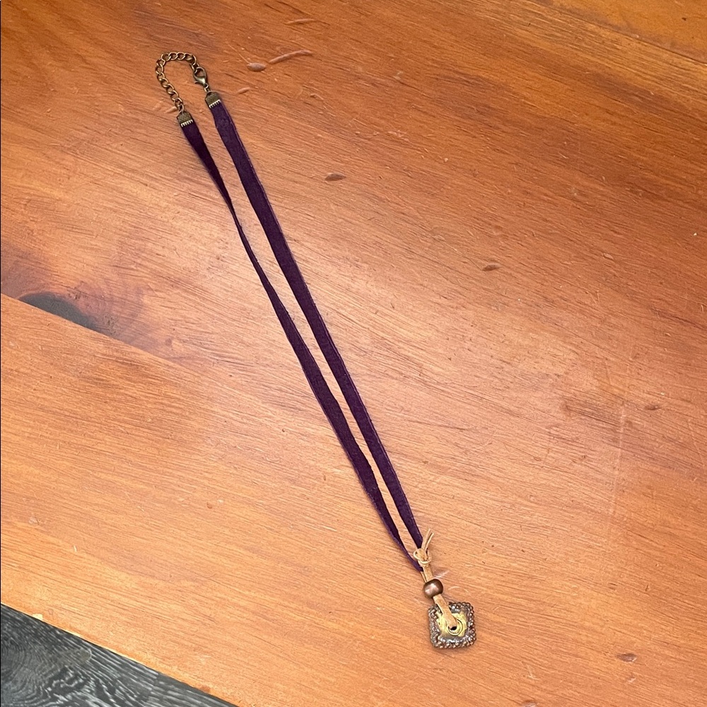 Upcycled Leather and Brass Pendant Necklace